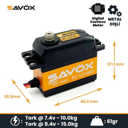 Savox SV1274MG Digital Servo Coreless Motor High Voltage Metal Dişli - Thumbnail