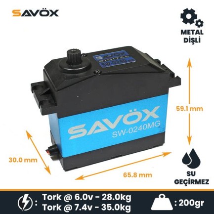 Savox SW-0240MG Digital Servo DC Motor High Voltage Su Geçirmez Metal Dişli - Thumbnail