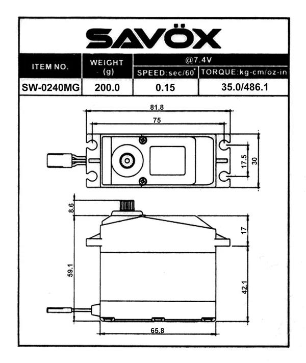 Savox SW-0240MG Digital Servo DC Motor High Voltage Su Geçirmez Metal Dişli