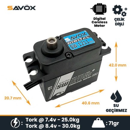 Savox SW-1211SG-BE Black Edition Digital Servo Coreless Motor High Voltage Su Geçirmez Metal Dişli - Thumbnail