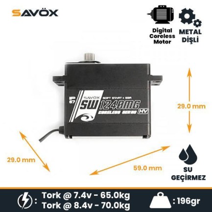 Savox SW-1240MG Digital Servo Coreless Motor High Voltage Su Geçirmez Metal Dişli - Thumbnail