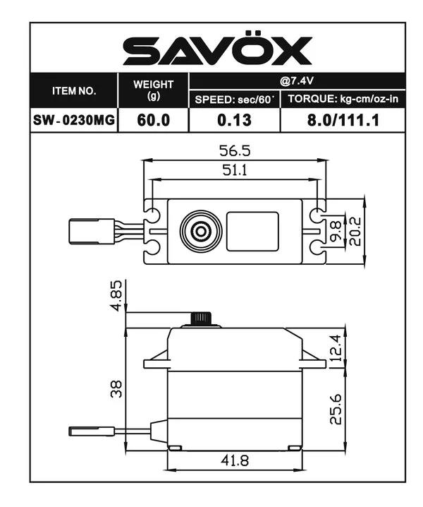 Savox SW0230MGP Digital Servo DC Motor High Voltage Su Geçirmez Metal Dişli