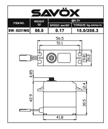 Savox SW0231MGP Digital Servo DC Motor With Soft Start High Torque Su Geçirmez Metal Dişli - Thumbnail