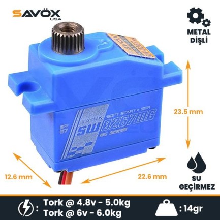 Savox - Savox SW0267MGP Micro Digital Servo DC Motor With Soft Start High Torque Su Geçirmez Metal Dişli