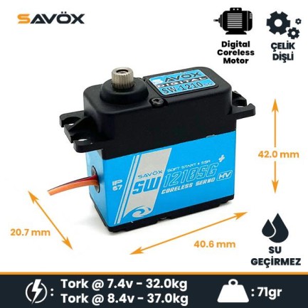 Savox - Savox SW1210SGP Digital Servo Coreless Motor High Voltage Su Geçirmez Metal Dişli