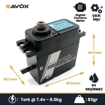 Savox - Savox SW1213SG Digital Servo Coreless Motor High Voltage Su Geçirmez Çelik Dişli