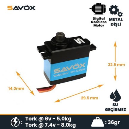 Savox - Savox SW1250MG Premium Mini Micro Digital Servo Coreless Motor High Voltage Su Geçirmez Metal Dişli