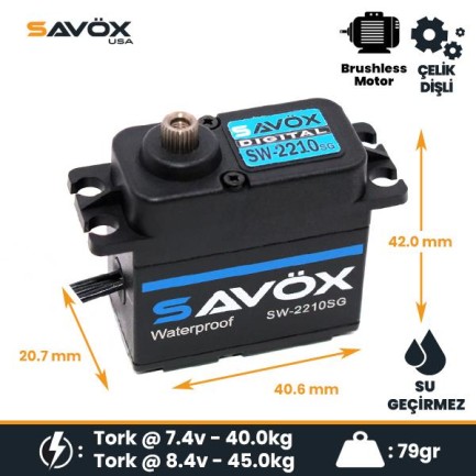 Savox SW2210SG-BE Black Edition Digital Servo Brushless Motor High Voltage Su Geçirmez Çelik Dişli - Thumbnail