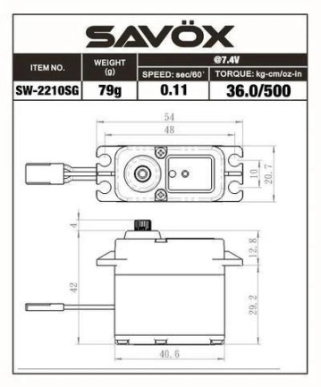 Savox SW2210SG-BE Black Edition Digital Servo Brushless Motor High Voltage Su Geçirmez Çelik Dişli - Thumbnail