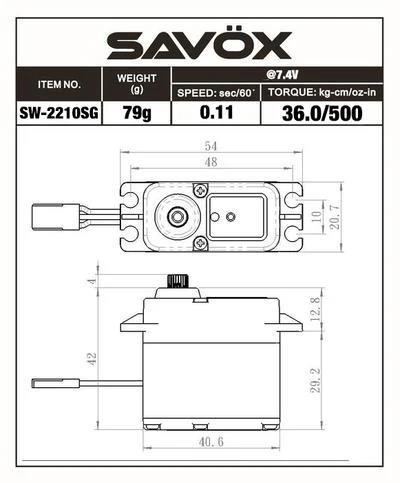 Savox SW2210SG-BE Black Edition Digital Servo Brushless Motor High Voltage Su Geçirmez Çelik Dişli