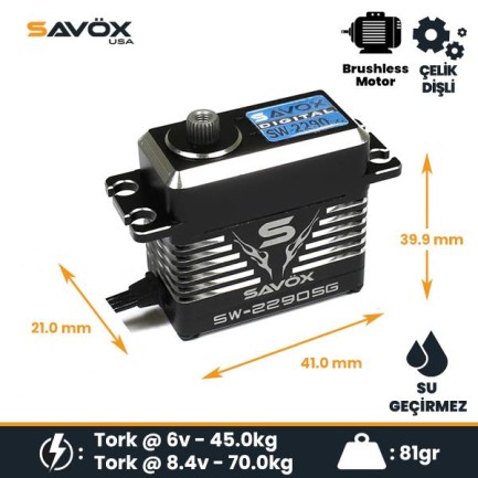 Savox SW2290SG-BE Black Edition Digital Servo Brushless Motor Monster Torque High Voltage Su Geçirmez Çelik Dişli - Thumbnail