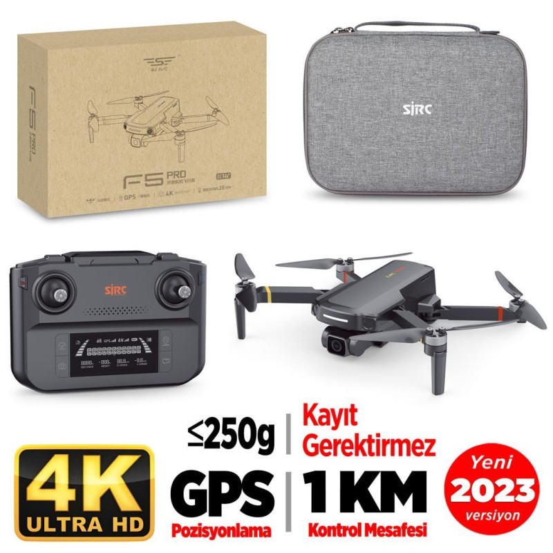 SJRC F5s Pro 4K Kameralı Drone Seti - 1KM Menzil - 30 Dakika Uçuş Süresi + Çanta + (249GR - SİVİL HAVACILIK KAYDI GEREKTİRMEZ)