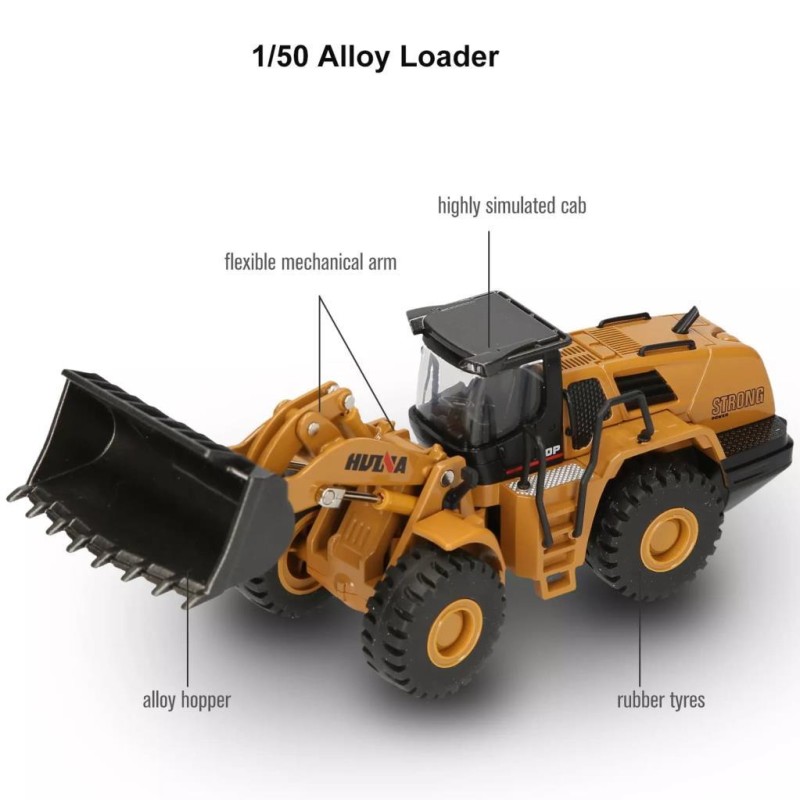 HUINA 1/50 Ekskavatör Buldozer Kazıcı İş Makinası 1714-2 - Sergilenmeye Hazır Diecast Metal ( Kumandalı Değildir )