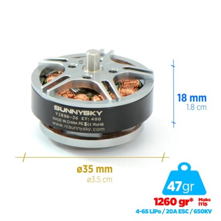 Sunnysky - SunnySky V2806 650KV Brushless Fırçasız Motor Multikopter Multirotor Drone Motoru - 1 Adet