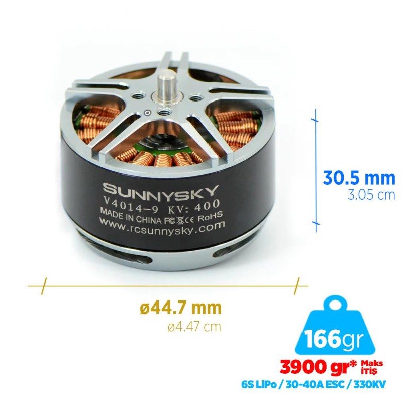 SunnySky V4014 KV330 Brushless Fırçasız Motor Multikopter Multirotor Drone Motoru - 1 Adet