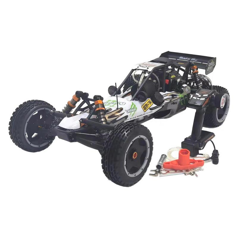 SY RACING 1/5 Baja 5B 30.5CC RTR Kurşunsuz Benzinli Uzaktan Kumandalı RC Arazi Model Araba 80+kmh 75CM Uzunluk Offroad Beyaz-Yeşil (Kullanıma Hazır)