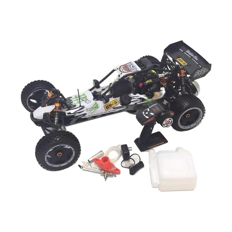 SY RACING 1/5 Baja 5B 30.5CC RTR Kurşunsuz Benzinli Uzaktan Kumandalı RC Arazi Model Araba 80+kmh 75CM Uzunluk Offroad Beyaz-Yeşil (Kullanıma Hazır)