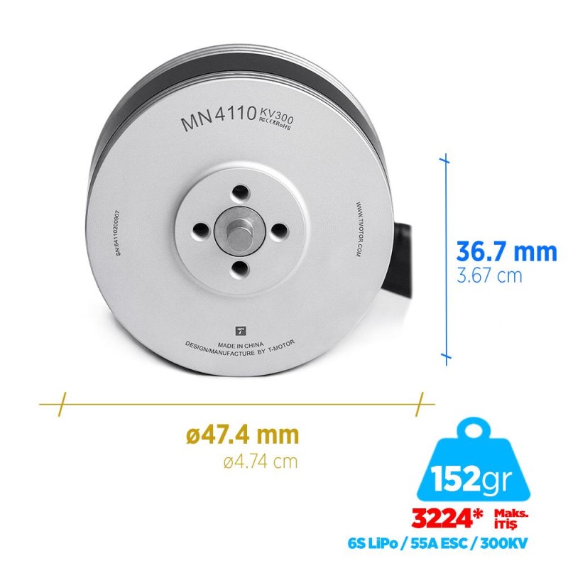 T-Motor MN4110 300KV Brushless Fırçasız UAV Motor Multikopter Multi-rotor Quadcopter Hexacopter Drone Motoru