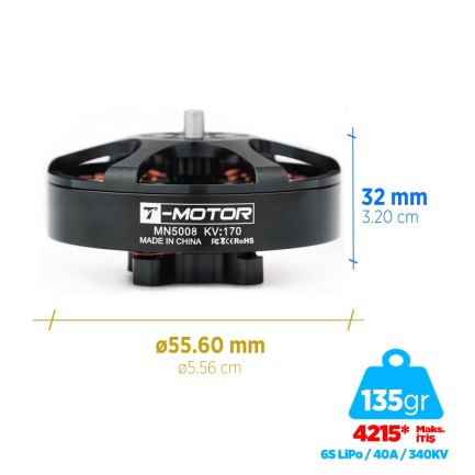 T-MOTOR - T-Motor MN5008 340KV Antigravity Outrunner Brushless Fırçasız UAV Motor Multikopter Multi-rotor Quadcopter Hexacopter Drone Motoru