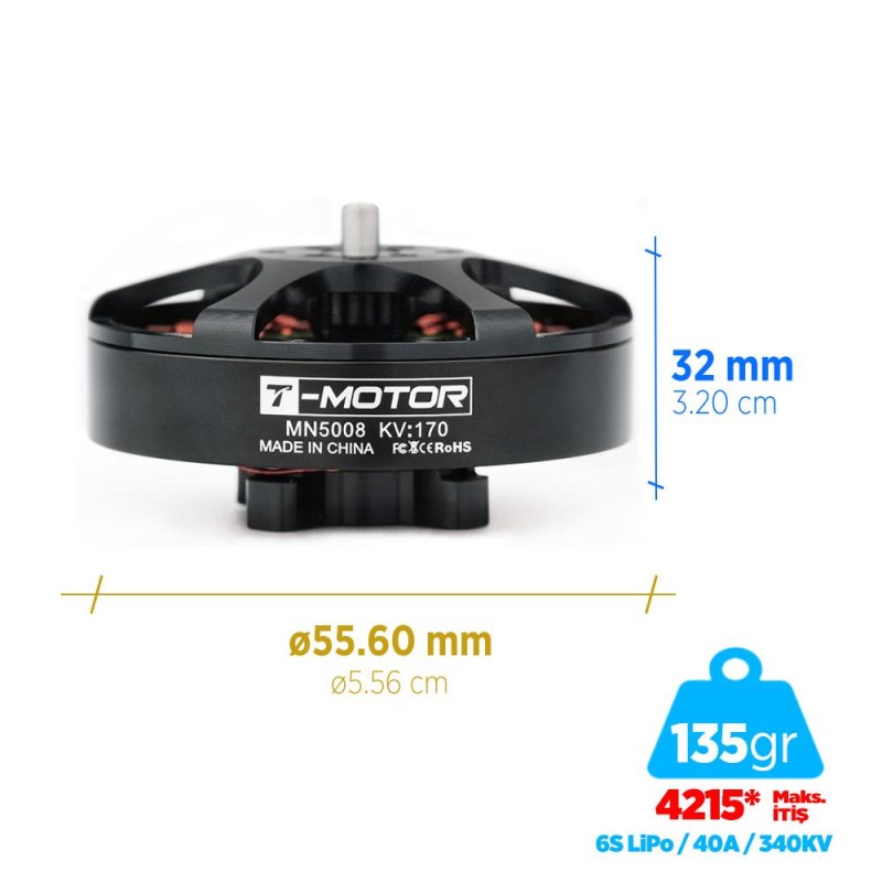 T-Motor MN5008 340KV Antigravity Outrunner Brushless Fırçasız UAV Motor Multikopter Multi-rotor Quadcopter Hexacopter Drone Motoru