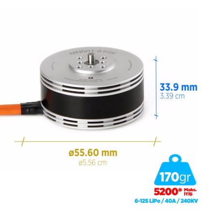 T-MOTOR - T-Motor MN501-S 240KV Brushless Brushless Fırçasız UAV Multikopter Multi-rotor Quadcopter Hexacopter Drone Motoru