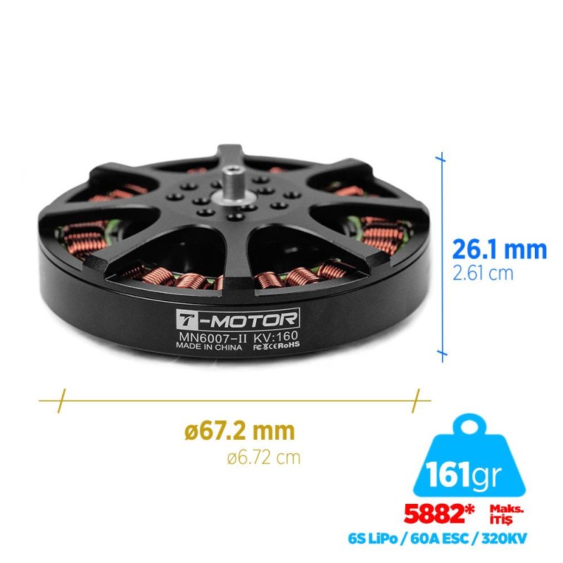 T-Motor MN6007II 320KV Antigravity Outrunner Brushless Fırçasız Brushless Fırçasız UAV Motor Multikopter Multi-rotor Quadcopter Hexacopter Drone Motoru