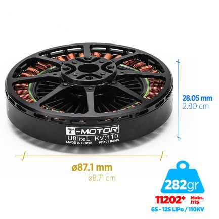 T-MOTOR - T-Motor U Power Type U8 Lite L 110KV Brushless Fırçasız Brushless Fırçasız UAV Motor Multikopter Multi-rotor Quadcopter Hexacopter Drone Motoru