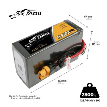 TATTU - Tattu 12S 30C 10000mAh 44.4V Lityum Polimer Li-Po Lipo Batarya Drone Pil