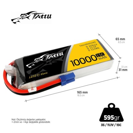 TATTU - Tattu 3S 10000mAh 11.1V 15C Lityum Polimer Li-Po Lipo Batarya Drone Pil