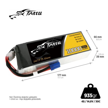 TATTU - Tattu 4S 10000mAh 14.8V 30C Lityum Polimer Li-Po Lipo Batarya Drone Pil