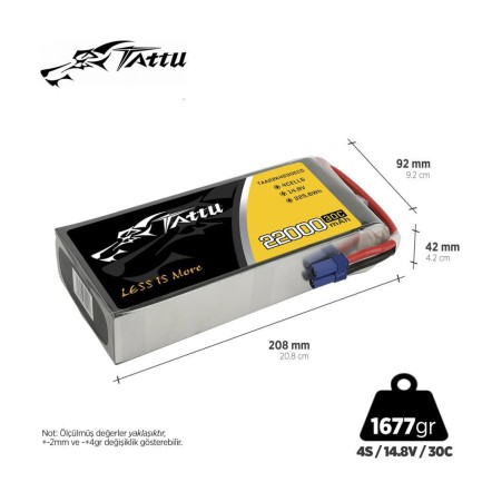 TATTU - Tattu 4S 22000mAh 14.8V 30C Lityum Polimer Li-Po Lipo Batarya Drone Pil