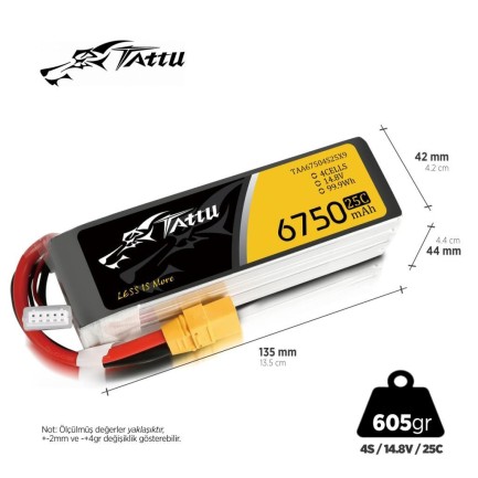 TATTU - Tattu 4S 6750mAh 14.8V 25C Lityum Polimer Li-Po Lipo Batarya Drone Pil