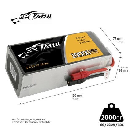 TATTU - Tattu 6S 16000mAh 30C 22.2V Lityum Polimer Li-Po Lipo Batarya Drone Pil