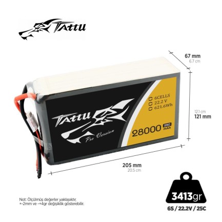 TATTU - Tattu 6S 28000mAh 22.2V 25C Lityum Polimer Li-Po Lipo Batarya Drone Pil