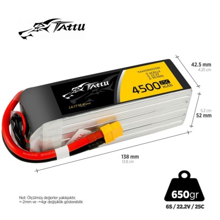 TATTU - Tattu 6S 4500mAh 22.2V 25C Lityum Polimer Li-Po Lipo Batarya Drone Pil