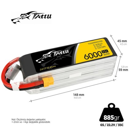 TATTU - Tattu 6S 6000mAh 22.2V 35C Lityum Polimer Li-Po Lipo Batarya Drone Pil