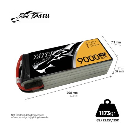 TATTU - Tattu 6S 9000mAh 22.2V 25C Lityum Polimer Li-Po Lipo Batarya Drone Pil