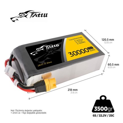 TATTU - Tattu G-Tech 25C 6S 30000 mAh 22.2V Lityum Polimer Li-Po Lipo Batarya Drone Pil