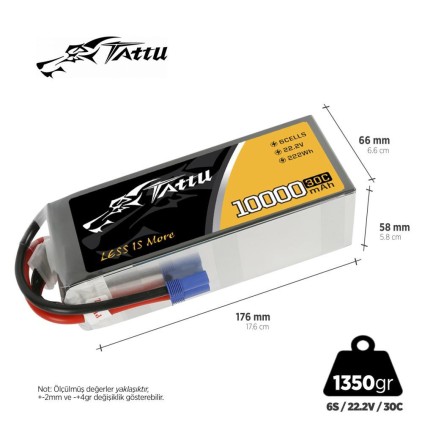 TATTU - Tattu G-Tech 30C 6S 10000mAh 22.2V Lityum Polimer Li-Po Lipo Batarya Drone Pil