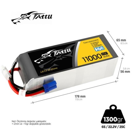 TATTU - Tattu G-Tech 6S 11000mAh 22.8V 25C HV Lityum Polimer Li-Po Lipo Batarya Drone Pil