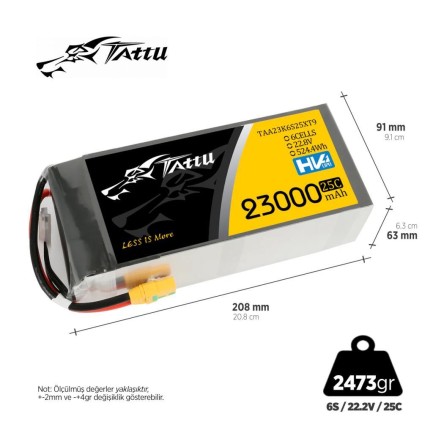 TATTU - Tattu G-Tech 6S 23000mAh 22.8V 25C HV Lityum Polimer Li-Po Lipo Batarya Drone Pil