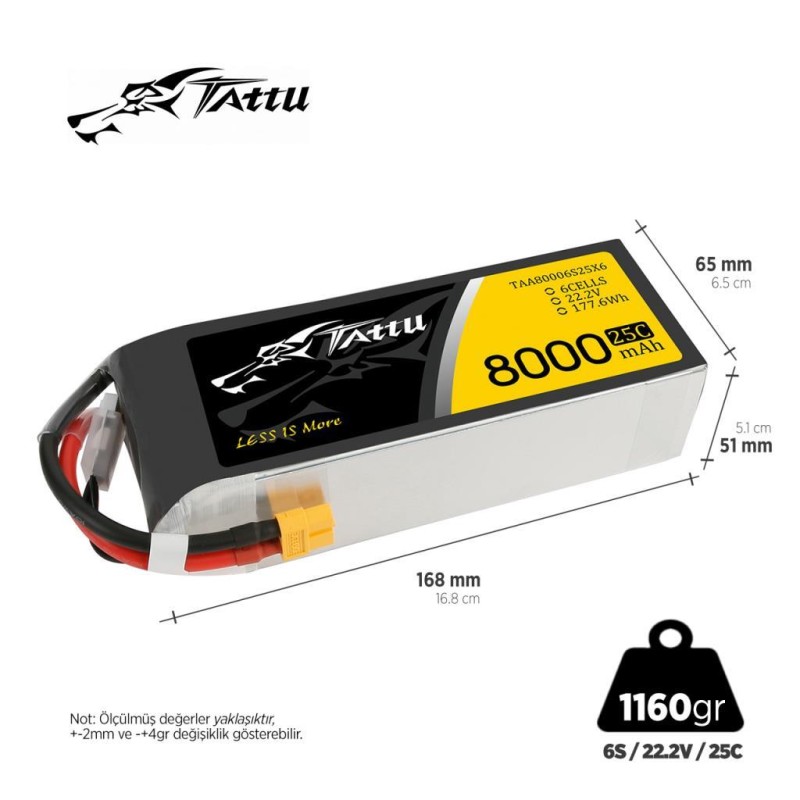 Tattu G-Tech 6S 8000mAh 22.2V 25C Lityum Polimer Li-Po Lipo Batarya Pil