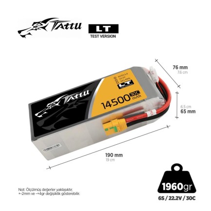 TATTU - Tattu Low-Temperature 14500mAh 6S 22.2V 30C Lityum Polimer Li-Po Lipo Batarya Drone Pil