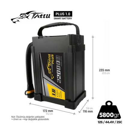 TATTU - Tattu Plus 1.0 12S 22000mAh 44.4V 25C Lityum Polimer Li-Po Lipo Smart Batarya Drone Pil