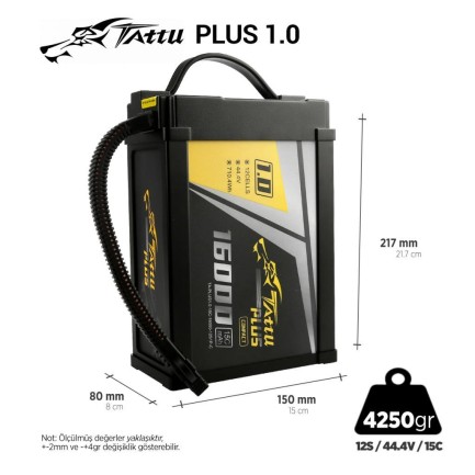 TATTU - Tattu Plus 1.0 Compact 12S 16000mAh 44.4V 15C Lityum Polimer Li-Po Lipo Smart Batarya Drone Pil