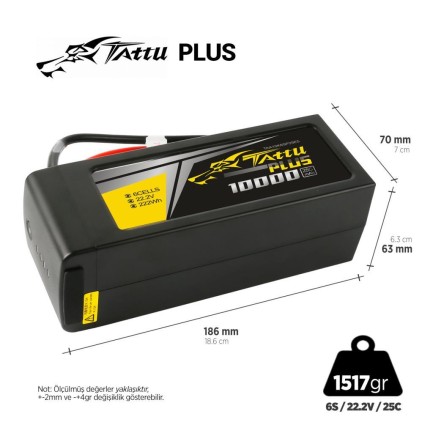 TATTU - Tattu Plus 6S 10000mAh 22.2V 25C Lityum Polimer Li-Po Lipo Batarya Drone Pil