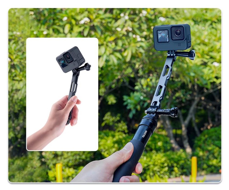 TELESIN Aksiyon Kameraları İçin Alüminyum Alaşımlı Uzatma Çubuğu ( GoPro Hero11 Black / Hero10 Black / Hero9 Black / Hero8 / Insta360 / Sjcam / Osmo Action )