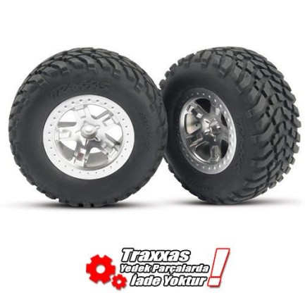 TRAXXAS - Traxxas 5873 Slash 2WD/4X4 SCT Chrome Wheels Rc Araba Jant Lastik Takımı 12MM HEX (2 Adet)