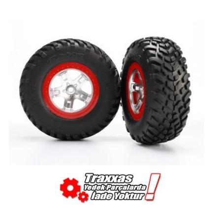 TRAXXAS - Traxxas 5873R S1 SCT Rear Red Wheels Slash 4x4 / Slash 12MM Hex RC Model Araba Jant-Lastik Takımı 2 Adet