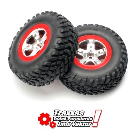 TRAXXAS - Traxxas 5875A Slash Beadlock Red Wheels 12mm Hex 2WD RC Model Araba Jant Lastik Takımı 2 Adet